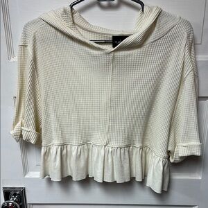 Urban Outfitters Cream Waffle Knit Hoodie women’s size small. Cropped